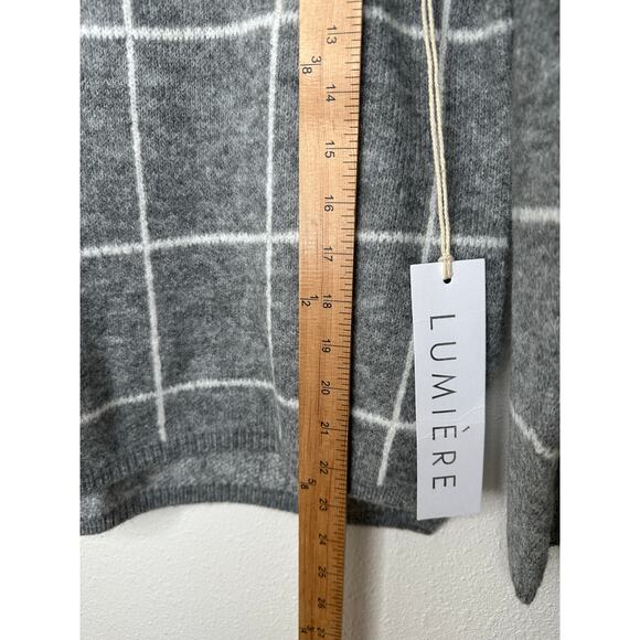 NWT Lumiere Gray & White Windowpane Cowl Neck Sweater S - Picture 14 of 14